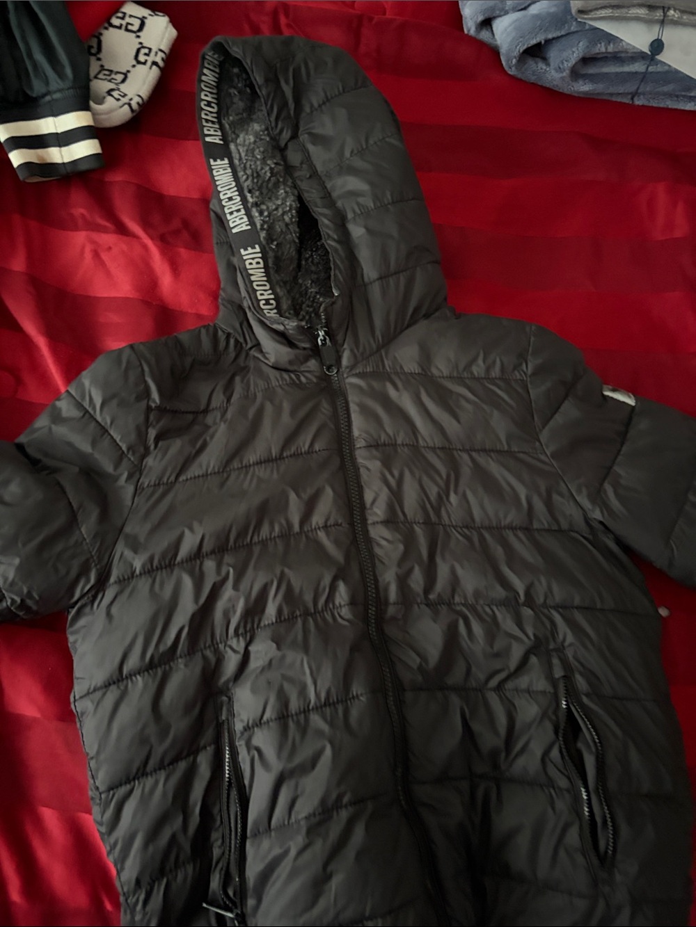 abercrombie kids Black Puffer Jacket with Hood